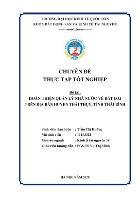 Hoàn thiện quản lý nhà nước về đất đai trên địa bàn huyện thái thuỵ tỉnh thái bình