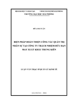 Luận văn thạc sĩ quản lý kinh tế biện pháp hoàn thiện công tác quản trị nhân sự tại công ty trách nhiệm hữu hạn may xuất khẩu trung kiên