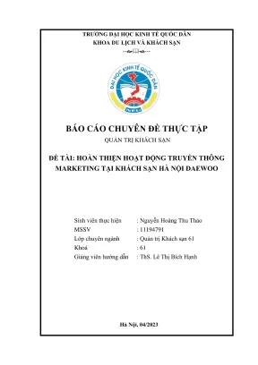 Chuyên đề thực tập hoàn thiện hoạt động truyền thông marketing tại khách sạn hà nội daewoo