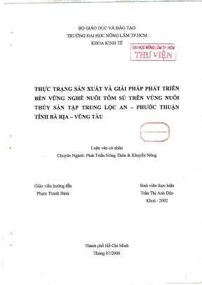 Khóa luận tốt nghiệp phát triển nông thôn thực trạng sản xuất và giải pháp phát triển bền vững nghề nuôi tôm sú trên vùng nuôi thuỷ sản tập trung lộc an phước thuận tỉnh bà rịa vũng tàu