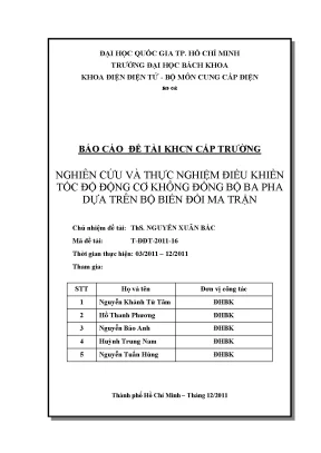 Đề tài nghiên cứu khoa học cấp trường nghiên cứu và thực nghiệm điều khiển tốc độ động cơ không đồng bộ ba pha dựa trên bộ biến đổi ma trận