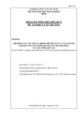 Đề tài nghiên cứu khoa học cấp trường mô hình các yếu tố tác động đến quản lý và vận hành chuỗi cung ứng trên địa bàn tp hồ chí minh và các tỉnh lân cận