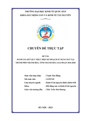 Chuyên đề thực tập đánh giá kết quả thực hiện kế hoạch sử dụng đất tại thành phố thanh hóa tỉnh thanh hóa giai đoạn 20162020