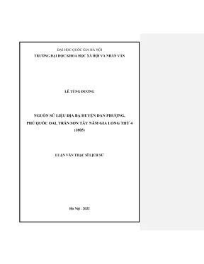 Luận văn thạc sĩ lịch sử nguồn sử liệu địa bạ huyện đan phượng phủ quốc oai trấn sơn tây năm gia long thứ 4 1805
