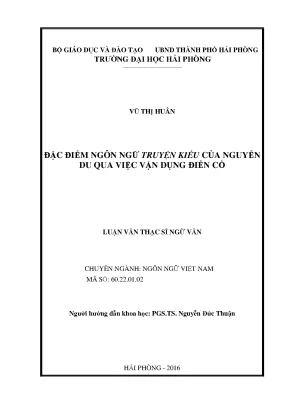 Luận văn thạc sĩ ngôn ngữ việt nam đặc điểm ngôn ngữ truyện kiều của nguyễn du qua việc vận dụng điển cố