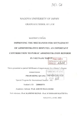 Luận văn thạc sĩ luật học improving the mechanism for settlement of administrative disputes an important contribution to public administration reform in vietnam today