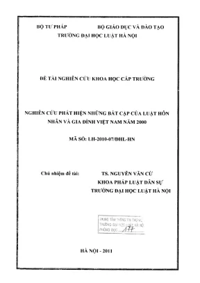 Đề tài nghiên cứu khoa học cấp trường nghiên cứu phát hiện những bất cập của luật hôn nhân và gia đình việt nam năm 2000