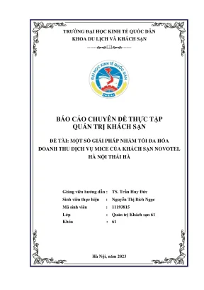 Chuyên đề thực tập một số giải pháp nhằm tối đa hóa doanh thu dịch vụ mice của khách sạn novotel hà nội thái hà