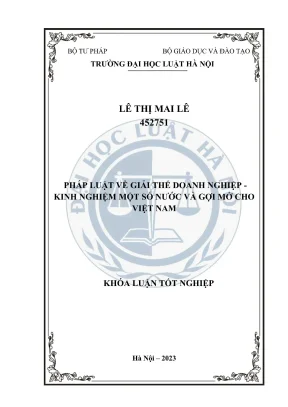 Khoá luận tốt nghiệp pháp luật về giải thể doanh nghiệp kinh nghiệm một số nước và gợi mở cho việt nam