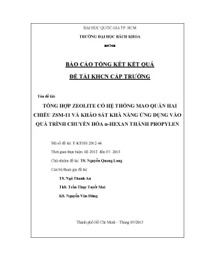 Đề tài nghiên cứu khoa học cấp trường tổng hợp zeolite có hệ thống mao quản hai chiều zsm11 và khảo sát khả năng ứng dụng vào quá trình chuyển hóa nhexan thành propylen
