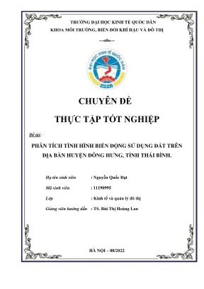 Chuyên đề thực tập tốt nghiệp phân tích tình hình biến động sử dụng đất trên địa bàn huyện đông hưng tỉnh thái bình