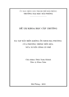 Đề tài nghiên cứu khoa học cấp trường đa tạp bất biến không ổn định địa phương của phương trình tiến hóa nửa tuyến tính có trễ