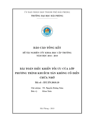 Đề tài nghiên cứu khoa học cấp trường bài toán điều khiển tối ưu của lớp phương trình khuếch tán không cổ điển chứa nhớ