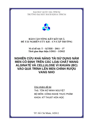 Đề tài nghiên cứu khoa học cấp trường nghiên cứu khả năng tái sử dụng nấm men cố định trên các loại chất mang alginate và cellulose vi khuẩn bc vào quá trình lên men chính rượu vang nho