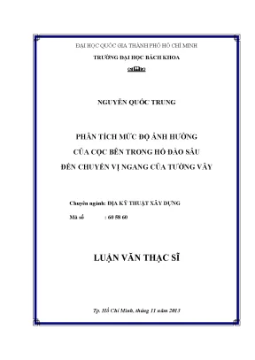 Luận văn thạc sĩ địa kỹ thuật xây dựng phân tích mức độ ảnh hưởng của cọc bên trong hố đào sâu đến chuyển vị ngang của tường vây
