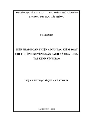 Luận văn thạc sĩ quản lý kinh tế biện pháp hoàn thiện công tác kiểm soát chi thường xuyên ngân sách xã qua kbnn tại kbnn vĩnh bảo