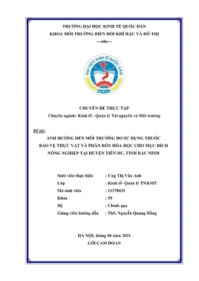 Chuyên đề thực tập đánh giá tác động đến môi trường từ sử dụng thuốc bảo vệ thực vật cho mục đích nông nghiệp tại huyện tiên du tỉnh bắc ninh