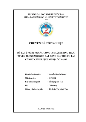 Chuyên đề tốt nghiệp ứng dụng các công cụ các công cụ marketing trực tuyến trong môi giới bất động sản thổ cư tại công ty tnhh dịch vụ địa ốc vàng