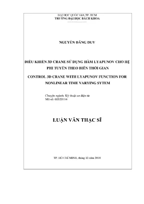 Luận văn thạc sĩ kỹ thuật cơ điện tử điều khiển 3d crane sử dụng hàm lyapunov cho hệ phi tuyến theo biến thời gian