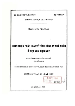 Luận văn thạc sĩ luật học hoàn thiện pháp luật về tổng công ty nhà nước ở việt nam hiện nay