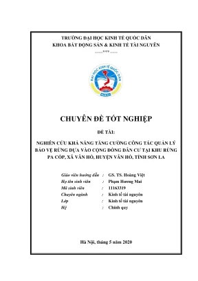 Nghiên cứu khả năng tăng cường công tác quản lý bảo vệ rừng dựa vào cộng đồng dân cư tại khu rừng pa cốp xã vân hồ huyện vân hồ tỉnh sơn la