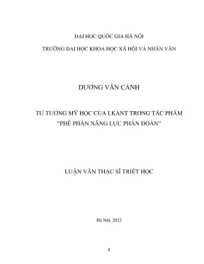 Luận văn thạc sĩ triết học tư tưởng mỹ học của i kant trong tác phẩm phê phán năng lực phán đoán