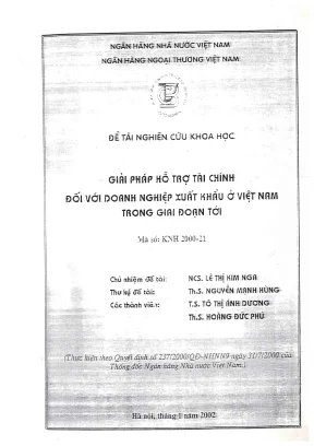 Đề tài nghiên cứu khoa học giải pháp hỗ trợ tài chính đối với doanh nghiệp xuất khẩu ở việt nam trong giai đoạn tới