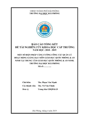 Đề tài nghiên cứu khoa học cấp trường một số biện pháp tăng cường công tác quản lý hoạt động giảng dạy môn giáo dục quốc phòng an ninh tại trung tâm giáo dục quốc phòng an ninh trường đại học hải phòng