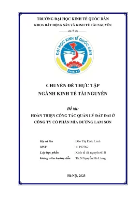 Chuyên đề thực tập hoàn thiện công tác quản lý đất đai ở công ty cổ phần mía đường lam sơn