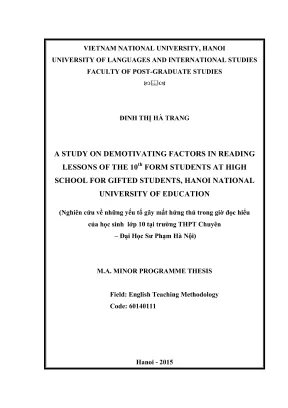 A study on demotivating factors in reading lessons of the 10th form students at high school for gifted students hanoi national university of education