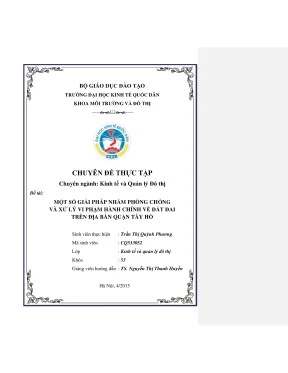 Chuyên đề thực tập một số giải pháp nhằm phòng chống và xử lý vi phạm hành chính về đất đai trên địa bàn quận tây hồ