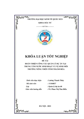 Hoàn thiện công tác quản lý dự án tại trung tâm nước sinh hoạt và vệ sinh môi trường nông thôn tỉnh thanh hóa