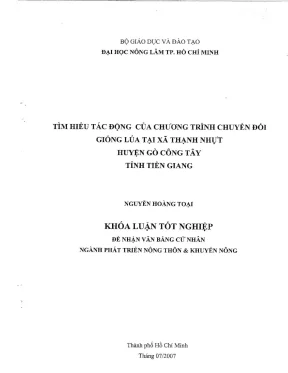 Khóa luận tốt nghiệp phát triển nông thôn tìm hiểu tác động của chương trình chuyển đổi giống lúa tại xã thạnh nhựt huyện gò công tây tỉnh tiền giang