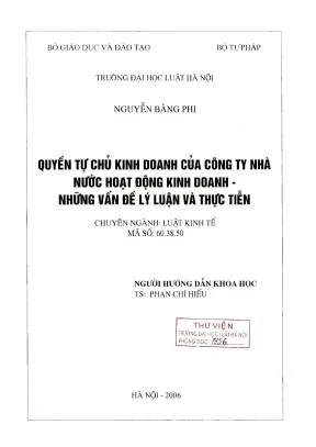 Luận văn thạc sĩ luật học quyền tự chủ kinh doanh của công ty nhà nước hoạt động kinh doanh những vấn đề lý luận và thực tiễn