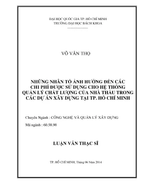 Luận văn thạc sĩ quản lý xây dựng những nhân tố ảnh hưởng đến các chi phí được sử dụng cho hệ thống quản lý chất lượng của nhà thầu trong các dự án xây dựng tại tp hồ chí minh