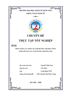 Chuyên đề thực tập tốt nghiệp phân tích các nhân tố ảnh hưởng tới khả năng sinh lời tại các ngân hàng thương mại