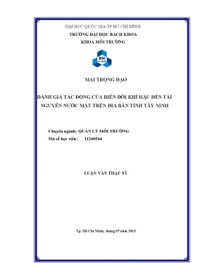 Luận văn thạc sĩ quản lý môi trường đánh giá tác động của biến đổi khí hậu đến tài nguyên nước mặt trên địa bàn tỉnh tây ninh