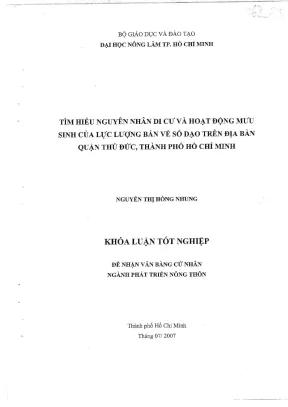 Khóa luận tốt nghiệp phát triển nông thôn tìm hiểu nguyên nhân di cư và hoạt động mưu sinh của lực lượng bán vé số dạo trên địa bàn quận thủ đức thành phố hồ chí minh