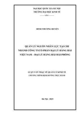 Luận văn thạc sĩ quản lý kinh tế quản lý nguồn nhân lực tại chi nhánh công ty cổ phần đại lý hàng hải việt nam đại lý hàng hải hải phòng