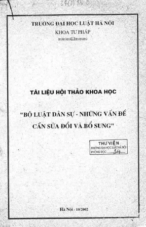 Kỷ yếu hội thảo khoa học bộ luật dân sự những vấn đề cần sửa đổi và bổ sung