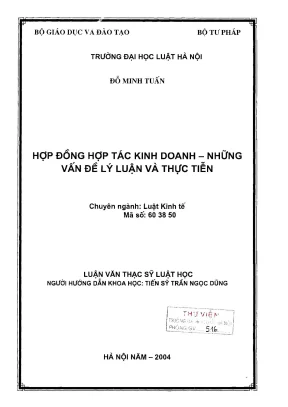 Luận văn thạc sĩ luật học hợp đồng hợp tác kinh doanh những vấn đề lý luận và thực tiễn