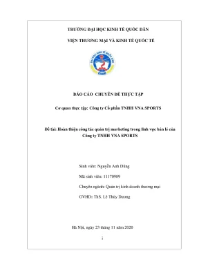 Chuyên đề thực tập hoàn thiện công tác quản trị marketing trong lĩnh vực bán lẻ của công ty tnhh vna sports
