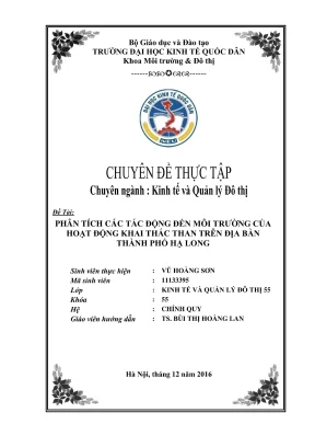 Chuyên đề thực tập phân tích các tác động đến môi trường của hoạt động khai thác than trên địa bàn thành phố hạ long