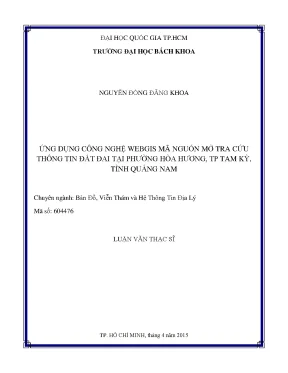 Luận văn thạc sĩ bản đổ viễn thám và hệ thống thông tin địa lý ứng dụng công nghệ webgis mã nguồn mở tra cứu thông tin đất đai tại phường hòa hương tp tam kỳ tỉnh quảng nam