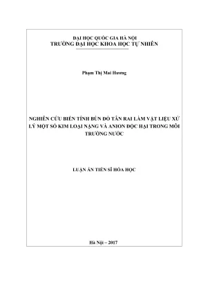 Luận án tiến sĩ hóa học nghiên cứu biến tính bùn đỏ tân rai làm vật liệu xử lý một số kim loại nặng và anion độc hại trong môi trường nước