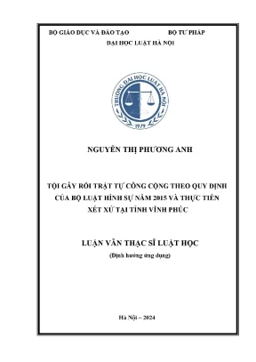 Luận văn thạc sĩ luật học tội gây rối trật tự công cộng theo quy định của bộ luật hình sự năm 2015 và thực tiễn xét xử tại tỉnh vĩnh phúc