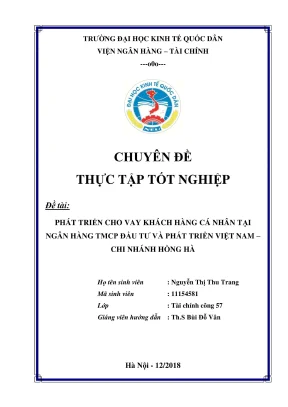 Chuyên đề thực tập tốt nghiệp phát triển cho vay khách hàng cá nhân tại ngân hàng tmcp đầu tư và phát triển việt nam chi nhánh hồng hà