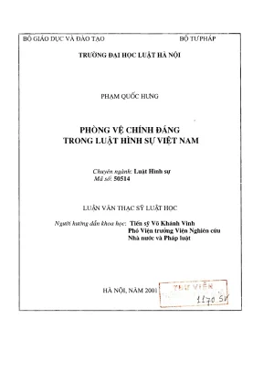 Luận văn thạc sĩ luật học phòng vệ chính đáng trong luật hình sự việt nam