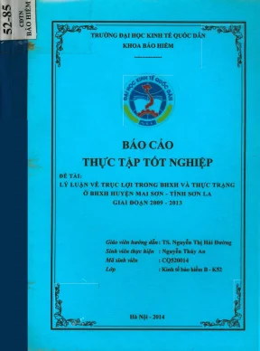 Chuyên đề thực tập tốt nghiệp lý luận về trục lợi trong bảo hiểm xã hội và thực trạng ở bhxh huyện mai sơn tỉnh sơn la giai đoạn 2009 2013