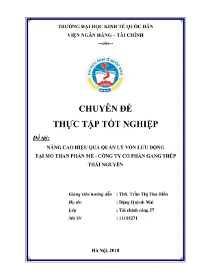 Chuyên đề thực tập tốt nghiệp nâng cao hiệu quả quản lý vốn lưu động tại mỏ than phấn mễ công ty cổ phần gang thép thái nguyên
